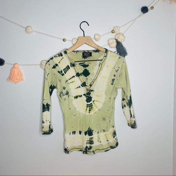 VINTAGE y2k ribbed crop green tie dye tee - Picture 8 of 12